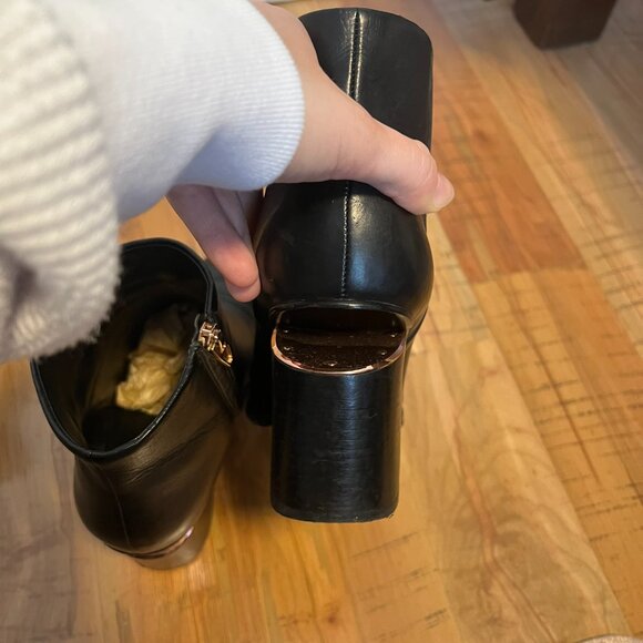 Alexander Wang Gabi Rose Gold Heel Cut Out Chunky Heel Zip Leather Ankle Boots - Picture 12 of 14